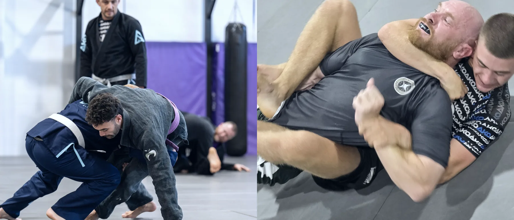 Gi training on the left, nogi training on the right, at Ako Martial Arts